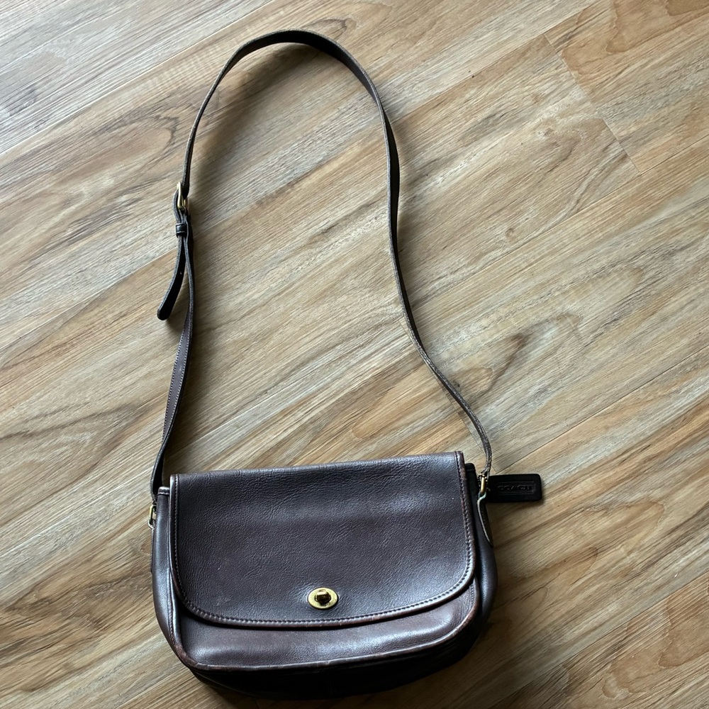 Vintage Coach Dark Brown Leather Shoulder Bag
